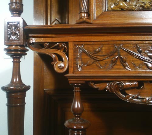3097-detail of carving on antique chivalry cabinet