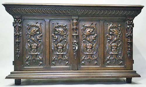 french antique cabinet with putti and dolphins
