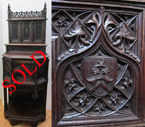 french antique gothic cabinet with rooster coat-of-arms