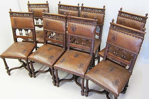 8 french antique leather dining chairs