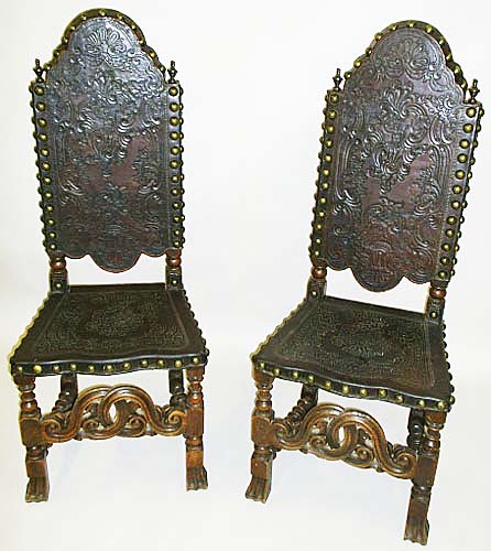 antique pair of renaissance chairs embossed leather