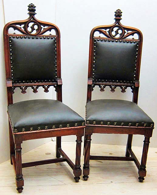 french antique leather-dining-chairs-gothic style