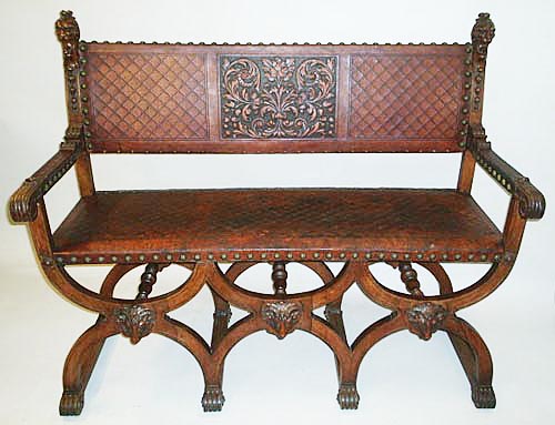 antique french renaissance revival bench tooled leather