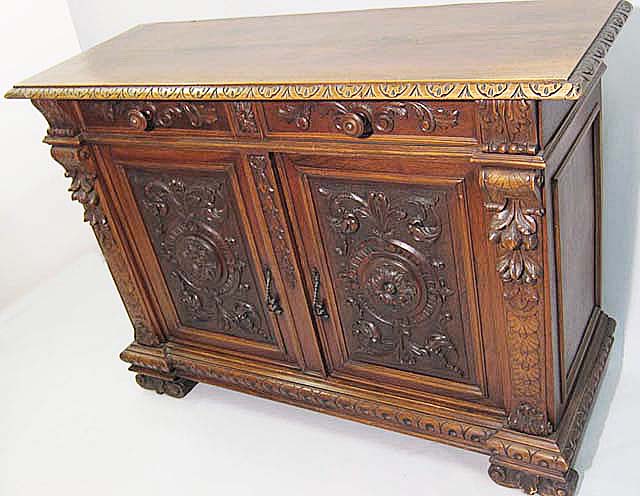 3307-heavily carved italian antique credenza