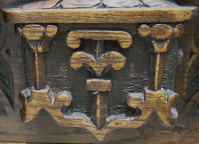 5106-detail of carved drawer pull on gothic cabinet