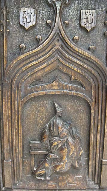 5106-medieval damsel carved on gothic cabinet