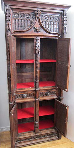 5179-interior of gothic armoire with red felt