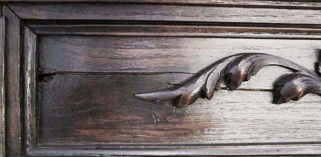 5183a-detail of crack on upper center of antique cabinet