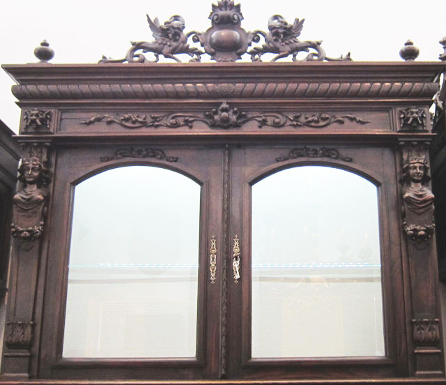 5183a-top of french antique cabinet with Hercules theme
