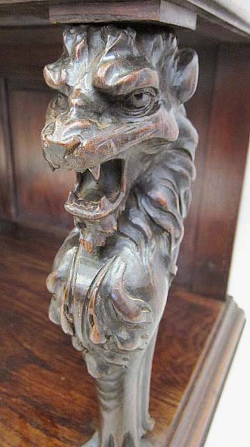 5183b-carved lion support for antique cabinet