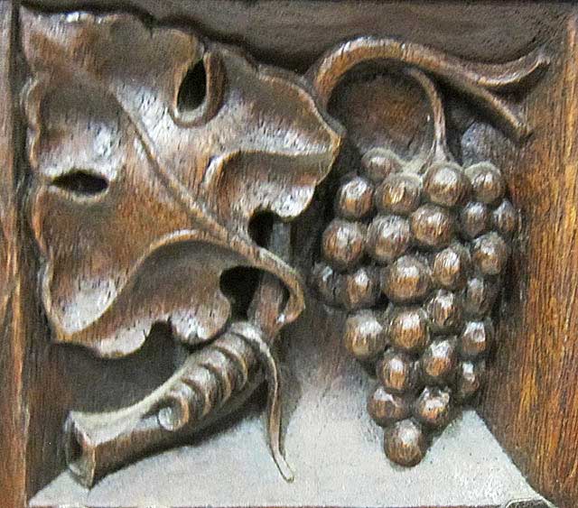 5197-detail of grapes and leaf on french gothic cabinet