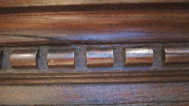 5205-dentil moulding on gothic armoire - cracked