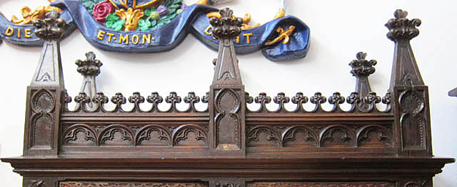 5216-top of gothic cabinet with lancet arches and flamboyant finials