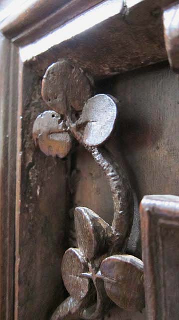 5216-detail of cloverleaf on gothic cabinet
