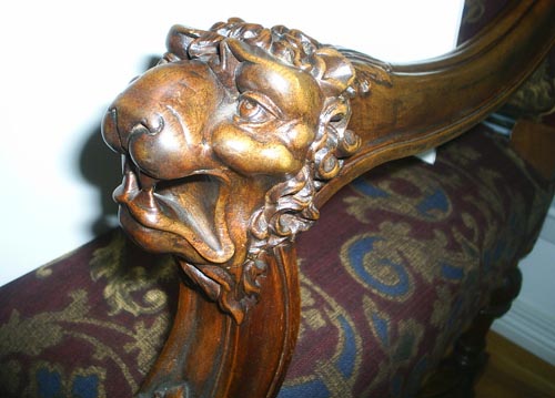 3109-carved lion arm of louis xiv antique chair