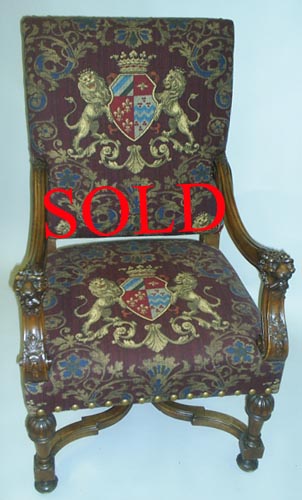 french antique Louis XIV chair with lion heads sold