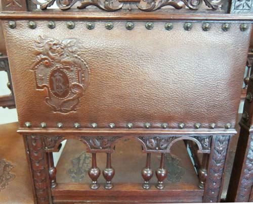 4124-coat-of-arms on leather dining chair