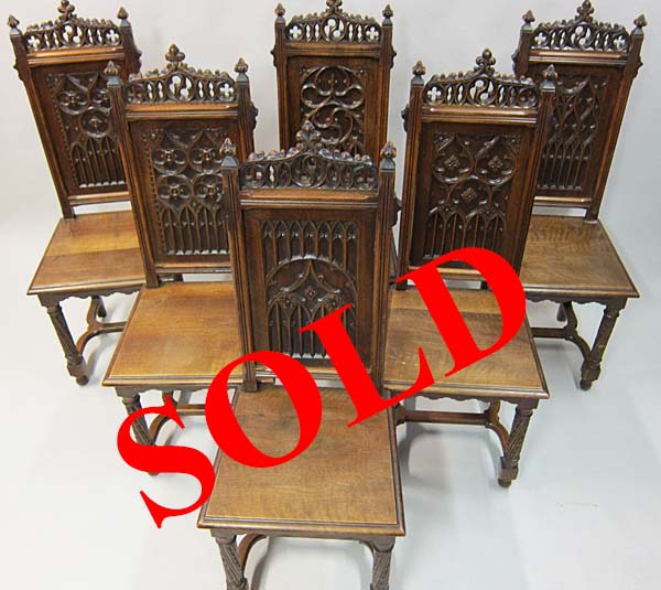 6 french gothic revival dining chairs