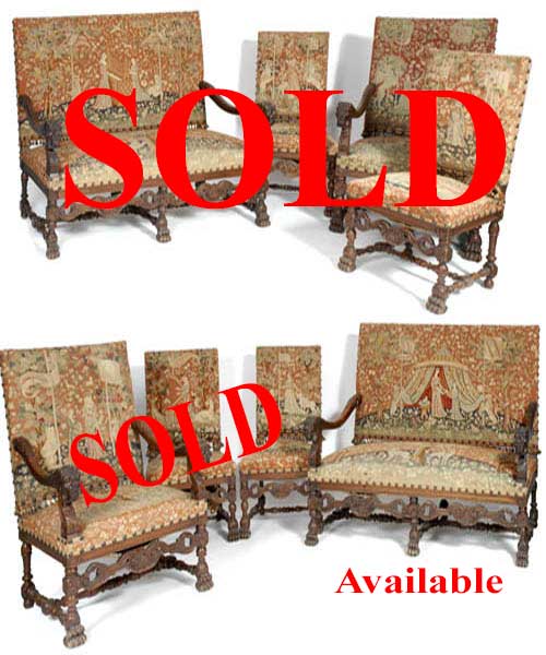 antique salon set unicorn tapestries