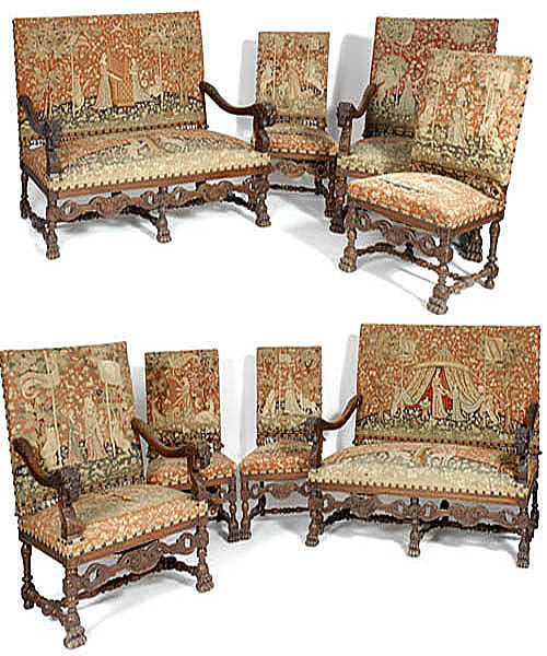 5127-antique settees and chairs unicorn tapestries