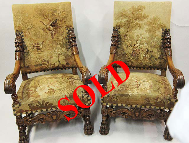 #5151-pair of Louis XIV Armchairs with Tapestry