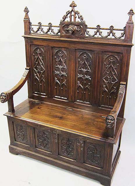 french antique gothic bench in walnut