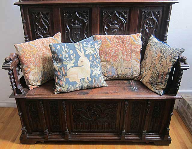gothic bench with cluny pillows