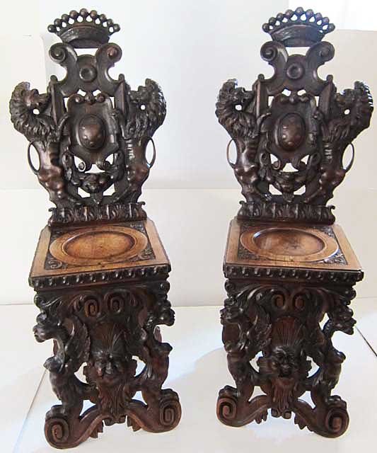 pair of french antique sgabello chairs