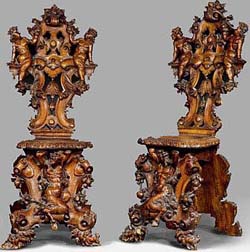 pair of french antique sgabelli chairs rosso fiorentino fontainebleau