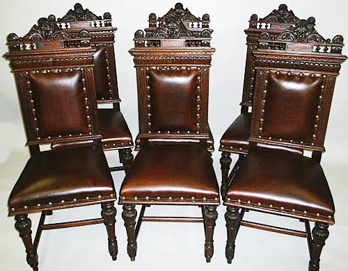 6 antique renaissance revival dining chairs leather
