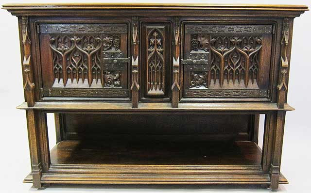 french antique cabinet with troubadour theme