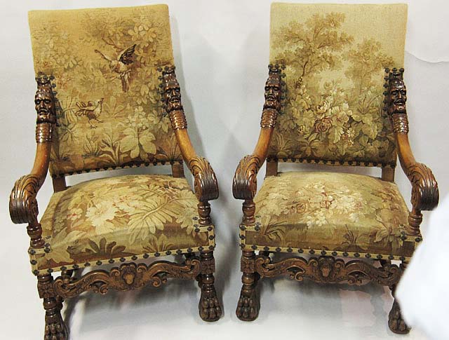 antique Louis XIV armchairs tapestry