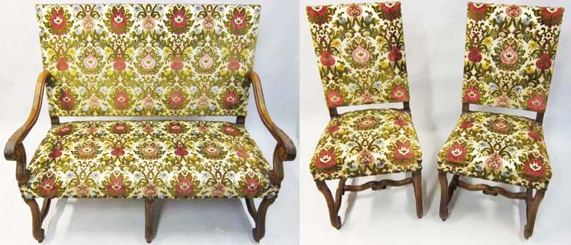antique love seat and 2 chairs in Louis XIV style