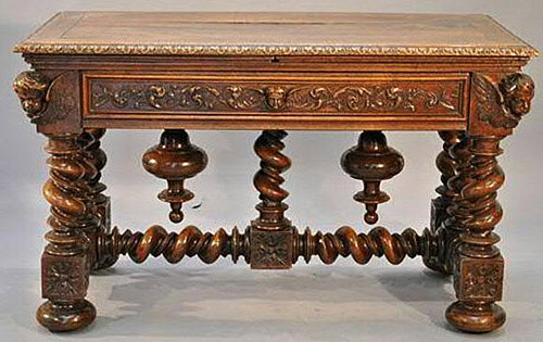 french antique renaissance revival carved game table in walnut