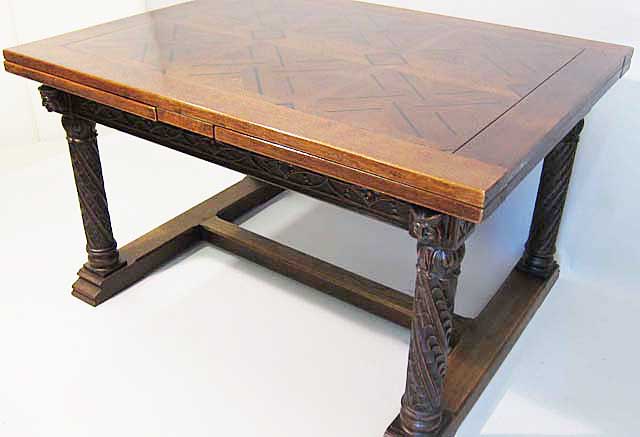 Gothic Dining Table With Inlaid Top, Antique Wood Table Top