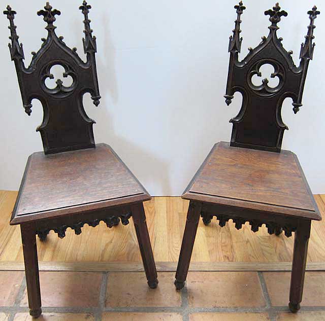 pair of gothic chairs with spires