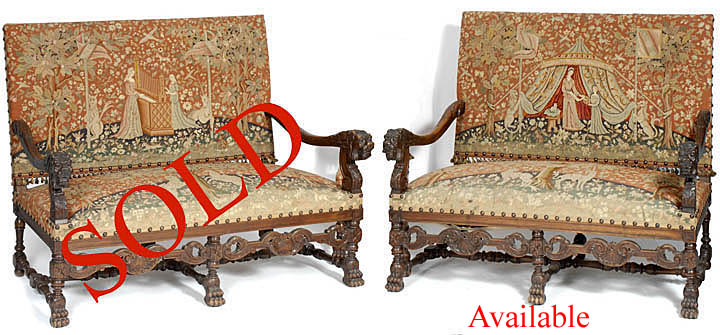 antique salon set unicorn tapestries