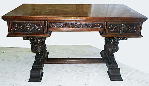 french antique Renaissance pedestal desk