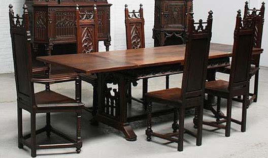 French Antique Gothic Dining Table And 6 Chairs French Gothic Antique Dining Table And Chairs