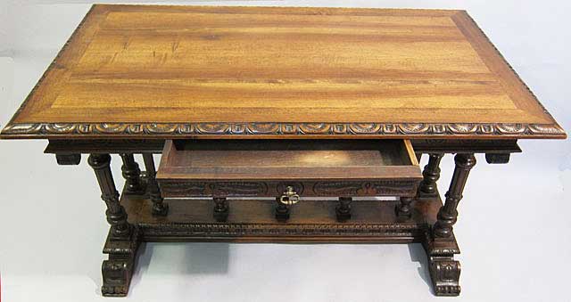 5192-antique library table with drawer